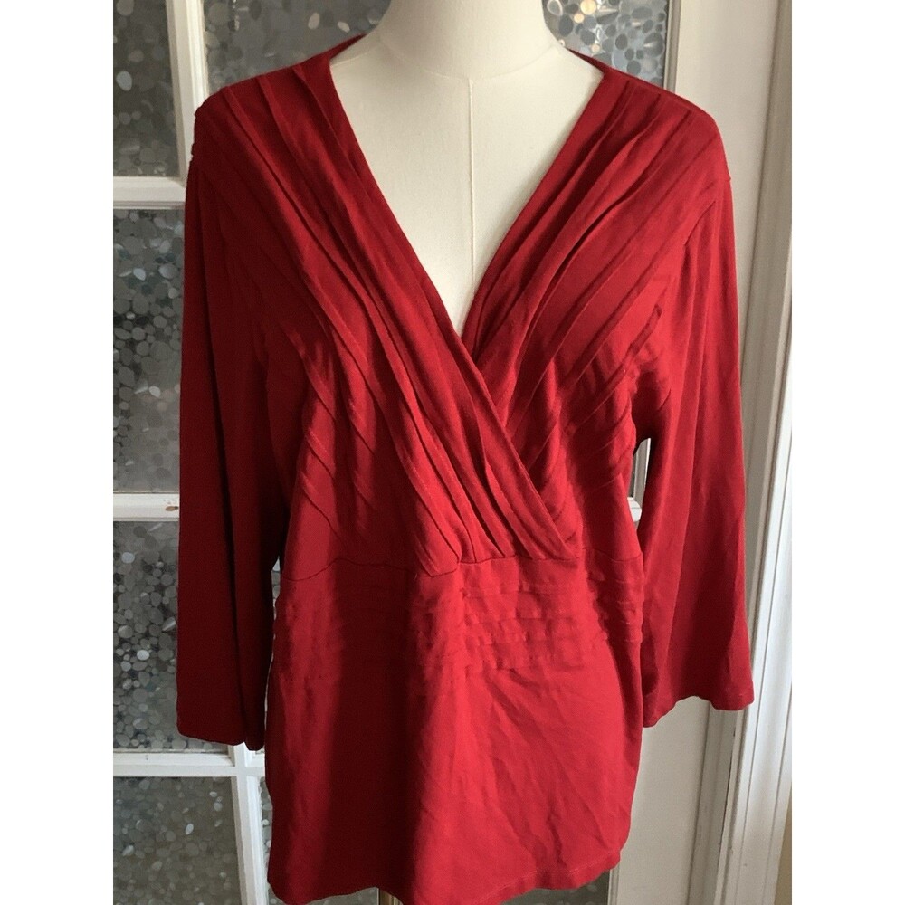 Coldwater Creek Top Sz XL Flattering Faux Wrap Front 3/4 Sleeve Rayon Stretch